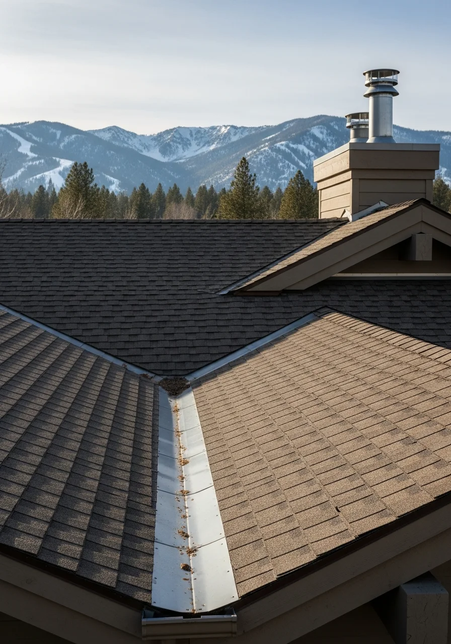 Close-up of a Sun Valley residence exterior showing mountain architecture and seasonal weather resilience.